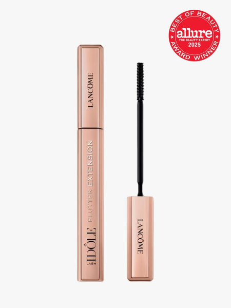 Lancome Lash Idôle Flutter Extension Lash-Lengthening Mascara in branded component on a light gray background with best of beauty 2025 seal in the top right corner