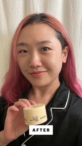 A selfie of Alure commerce editor Sarah Han after applying and washing off Versed Doctors Visit Instant Resurfacing Mask